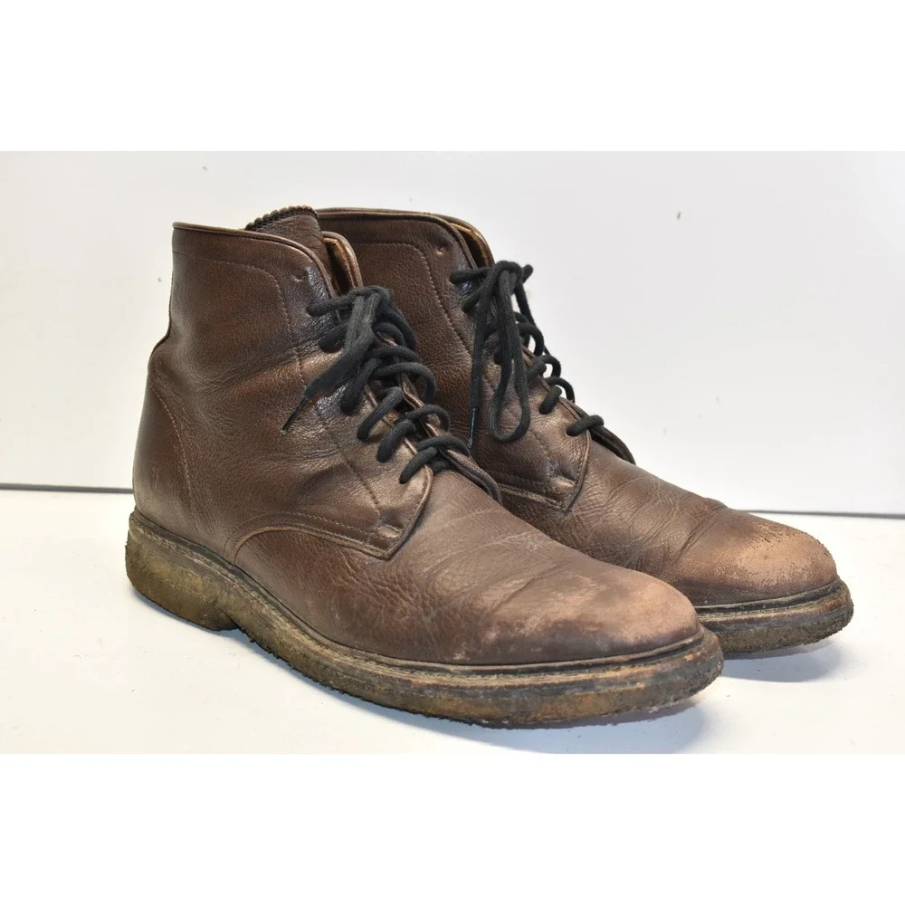 Frye Corey Lace-Up Leather Boots Dark Brown Mens Size 10.5D Chukka Gum‎ Soles